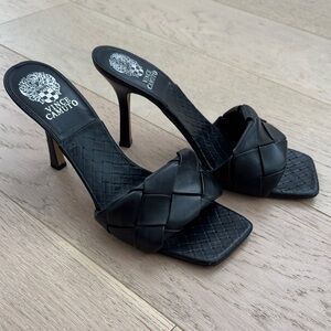 Vince Camuto Black Woven Heeled Mules